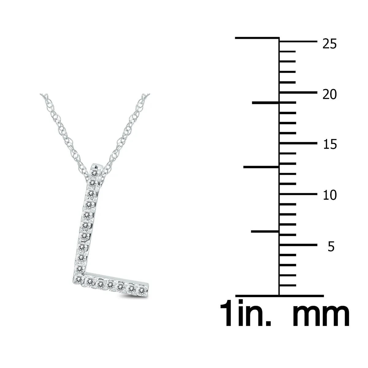 1/10 Carat Tw L Initial Diamond Pendant Necklace In 10K White Gold With Adjustable Chain