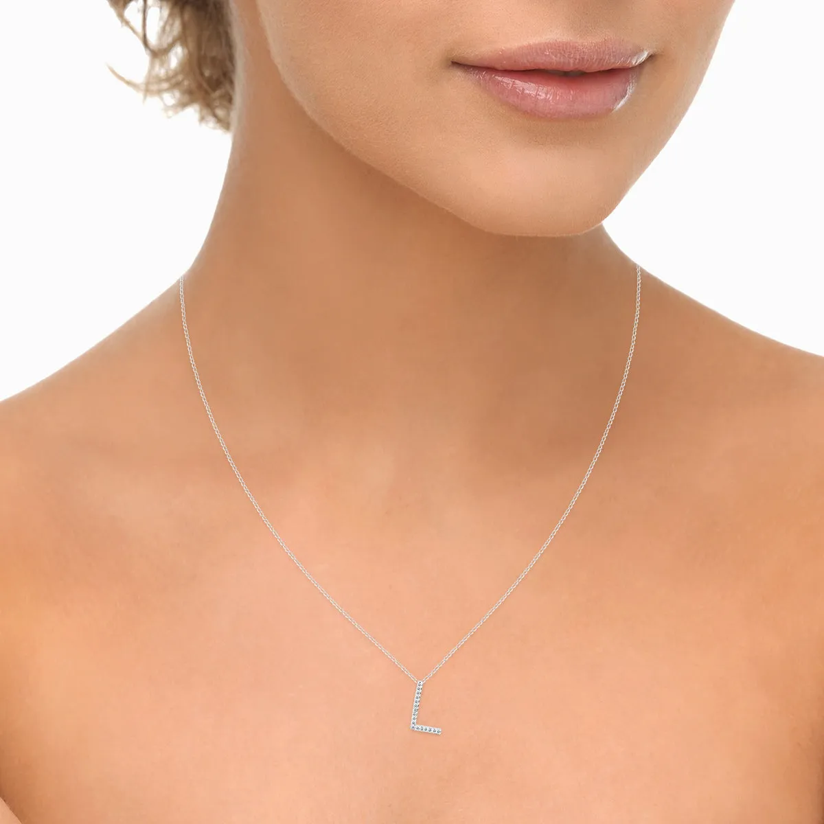 1/10 Carat Tw L Initial Diamond Pendant Necklace In 10K White Gold With Adjustable Chain