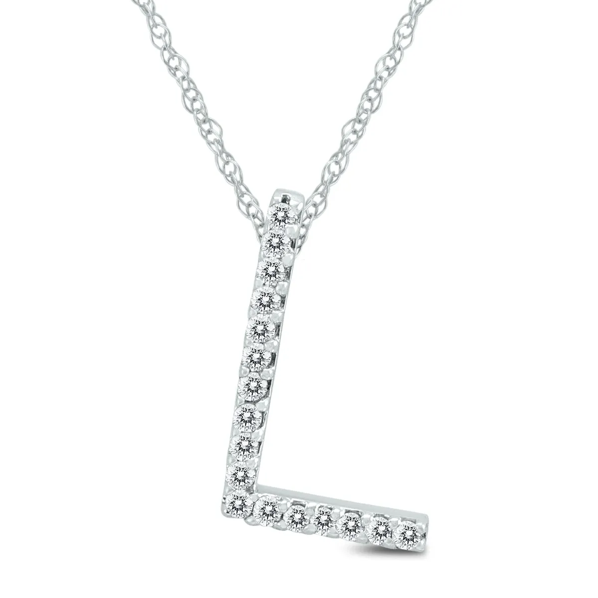 1/10 Carat Tw L Initial Diamond Pendant Necklace In 10K White Gold With Adjustable Chain