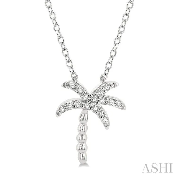 1/10 ctw Palm Tree Round Cut Diamond Petite Fashion Pendant With Chain in 10K White Gold