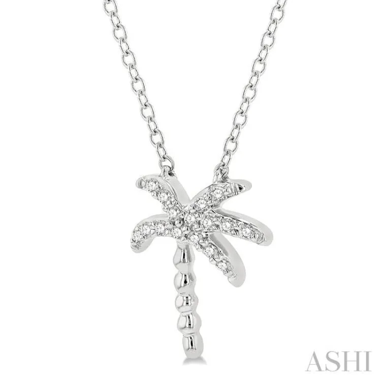 1/10 ctw Palm Tree Round Cut Diamond Petite Fashion Pendant With Chain in 10K White Gold