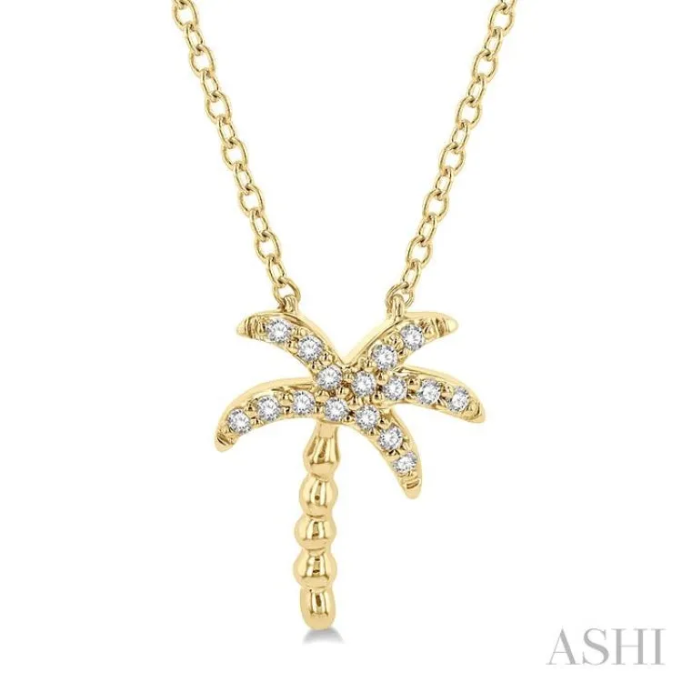 1/10 ctw Palm Tree Round Cut Diamond Petite Fashion Pendant With Chain in 10K Yellow Gold