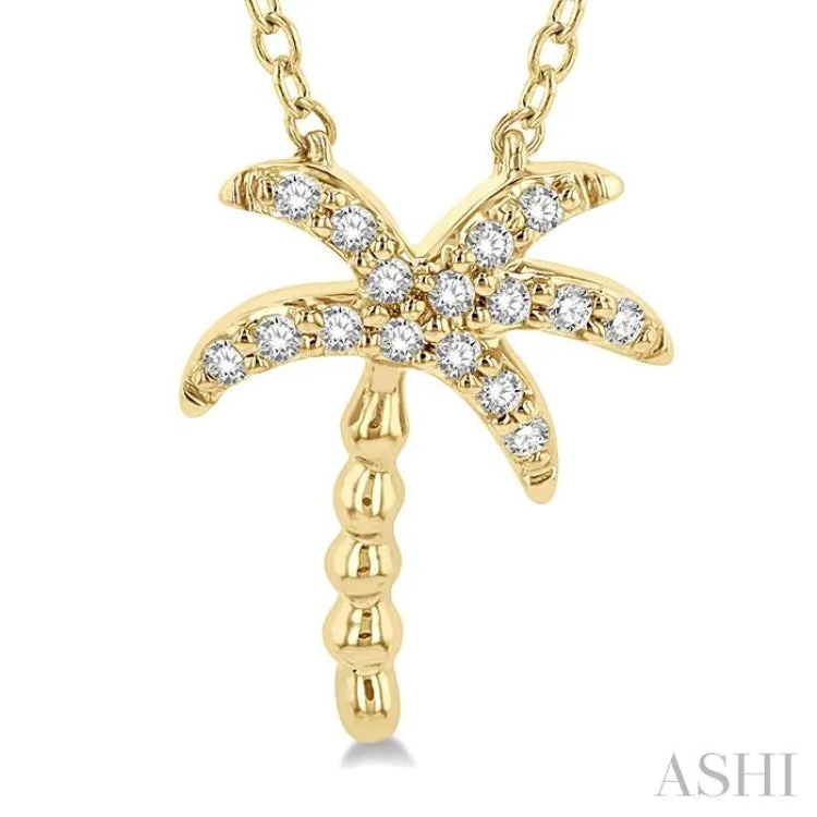 1/10 ctw Palm Tree Round Cut Diamond Petite Fashion Pendant With Chain in 10K Yellow Gold