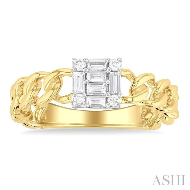 1/4 ctw Fusion Baguette and Round Cut Diamond Cuban Link Fashion Ring in 14K Yellow Gold