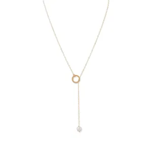 14 Karat Gold Lariat Necklace with Cultured Freshwater Pearl End