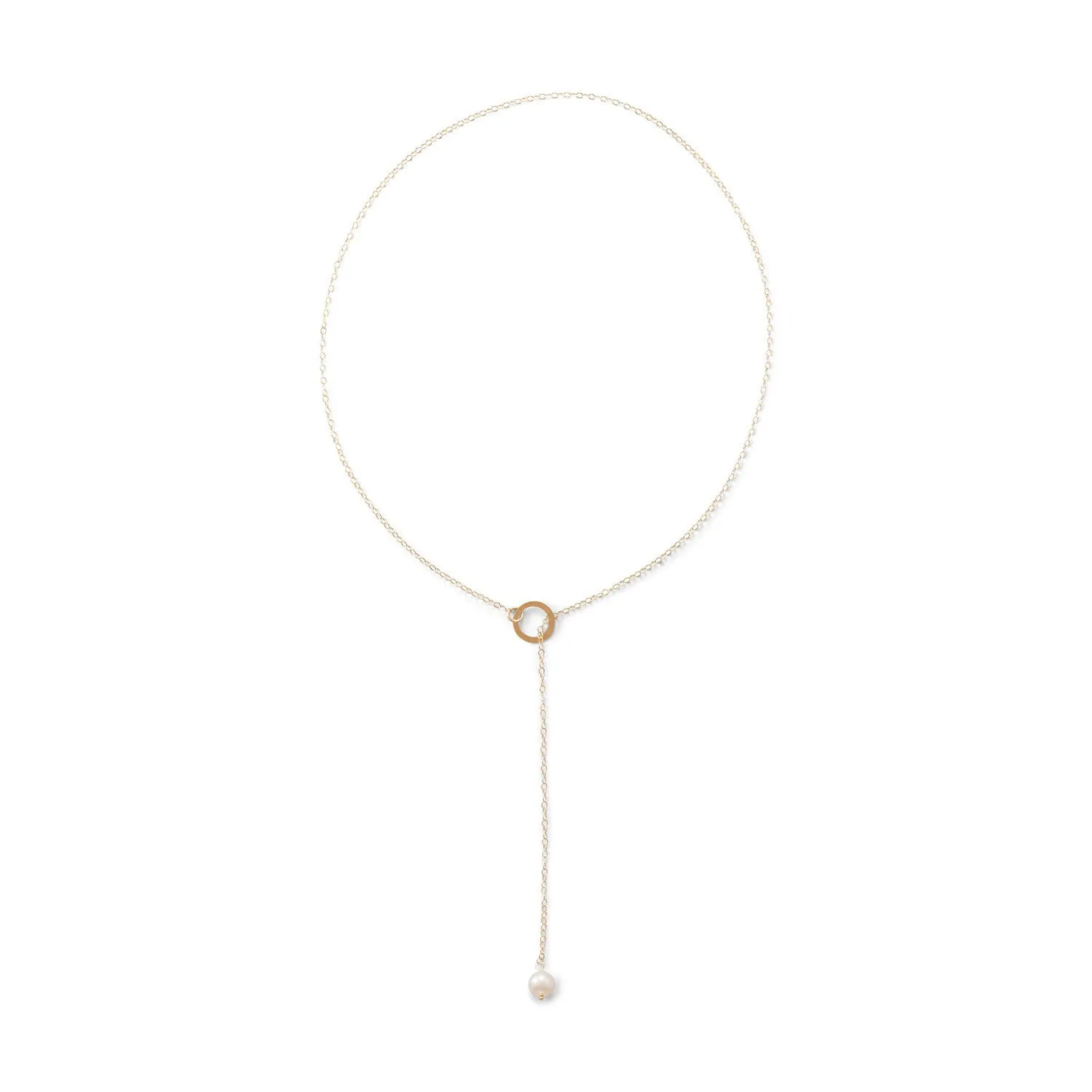 14 Karat Gold Lariat Necklace with Cultured Freshwater Pearl End