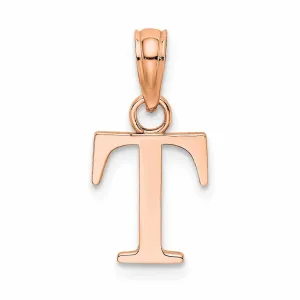 14K Rose Gold Block Design Small Letter T Initial Charm Pendant