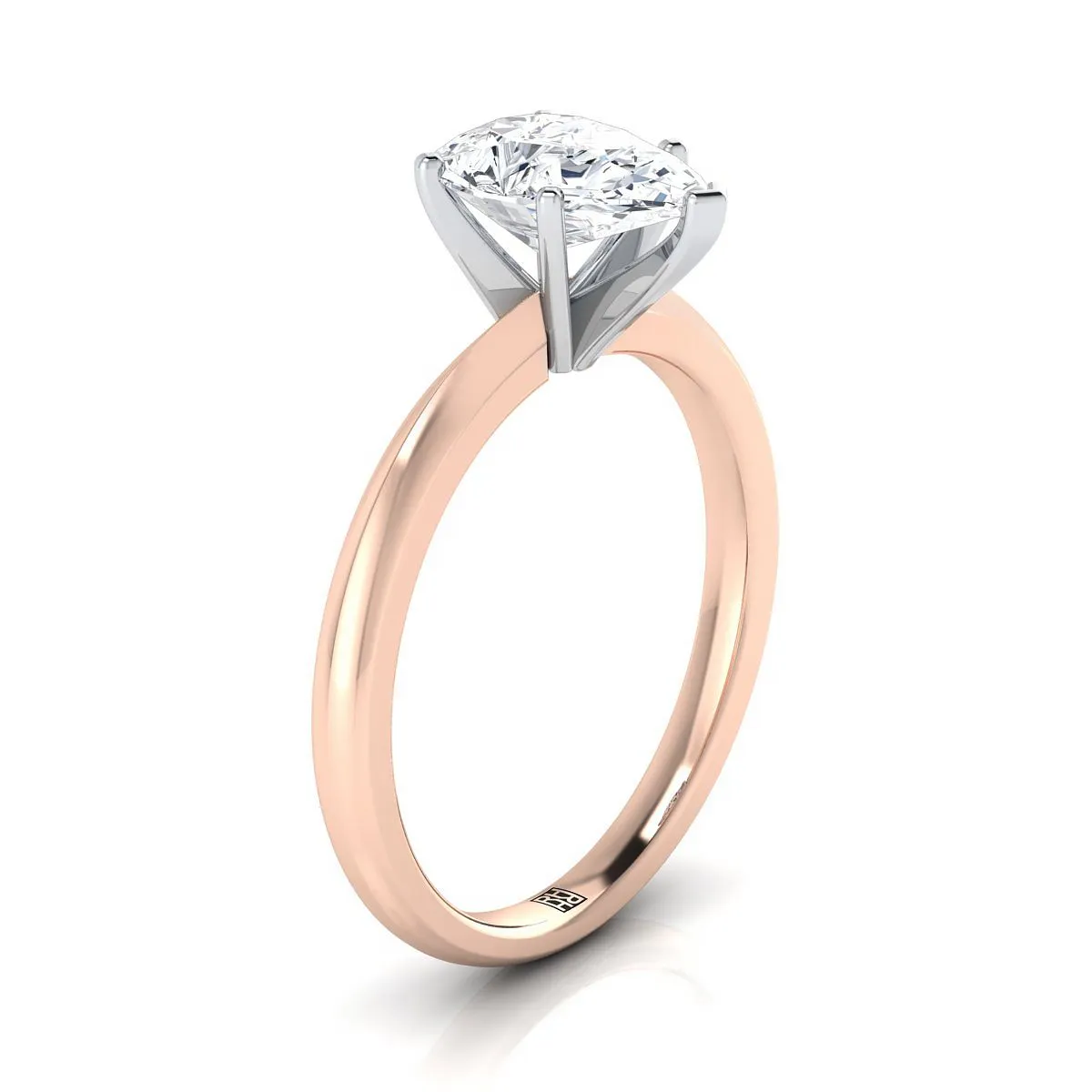 14K Rose Gold Pear Shape Center  Petite Knife Edge Solitaire Engagement Ring