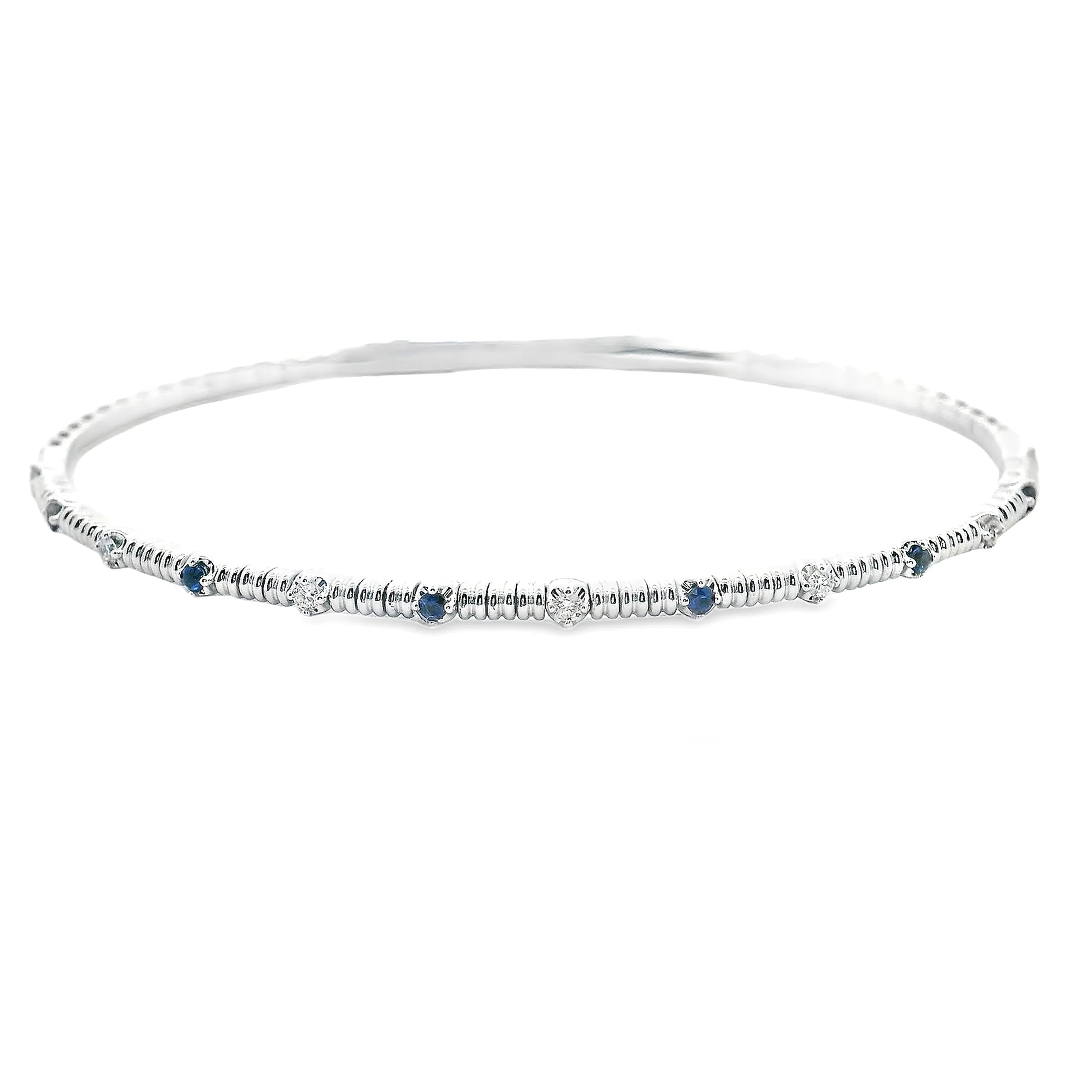 14k White Gold Diamond and Sapphire Bangle