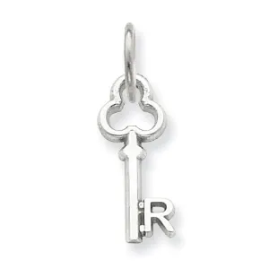 14K White Gold Fancy Key Shape Design Letter R Initial Charm Pendant