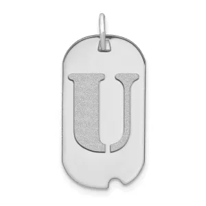 14k White Gold Rhodium Polished Finish Block Letter U Initial Dog Tag Charm Pendant