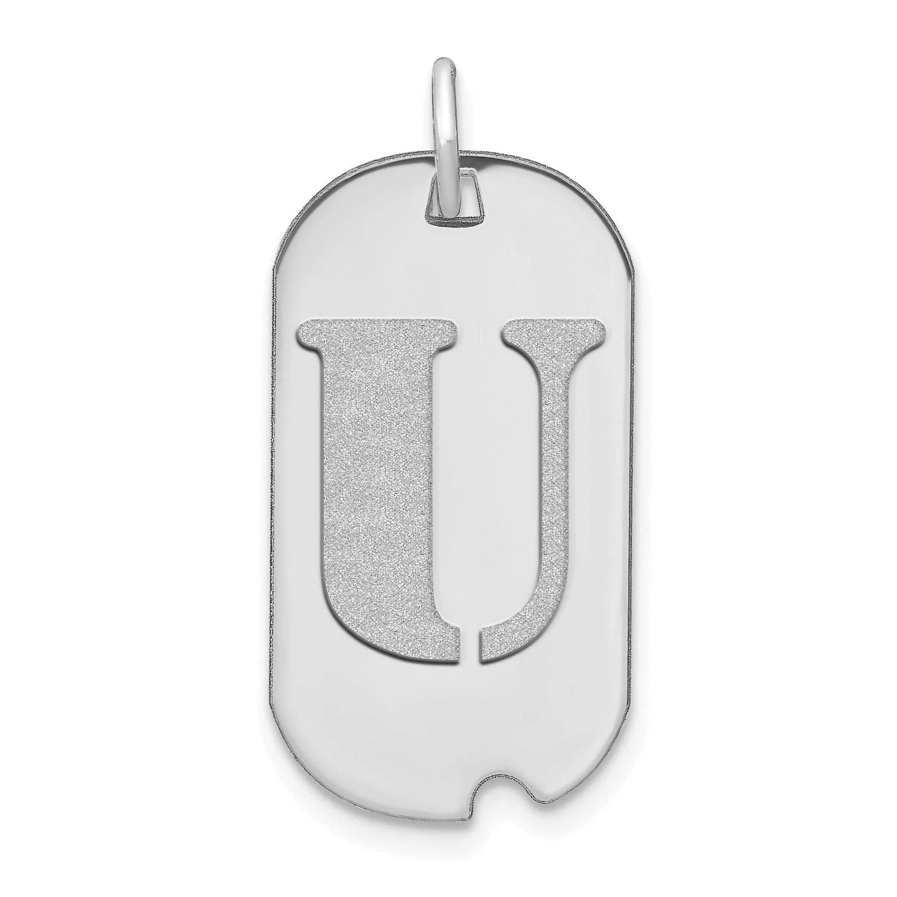 14k White Gold Rhodium Polished Finish Block Letter U Initial Dog Tag Charm Pendant