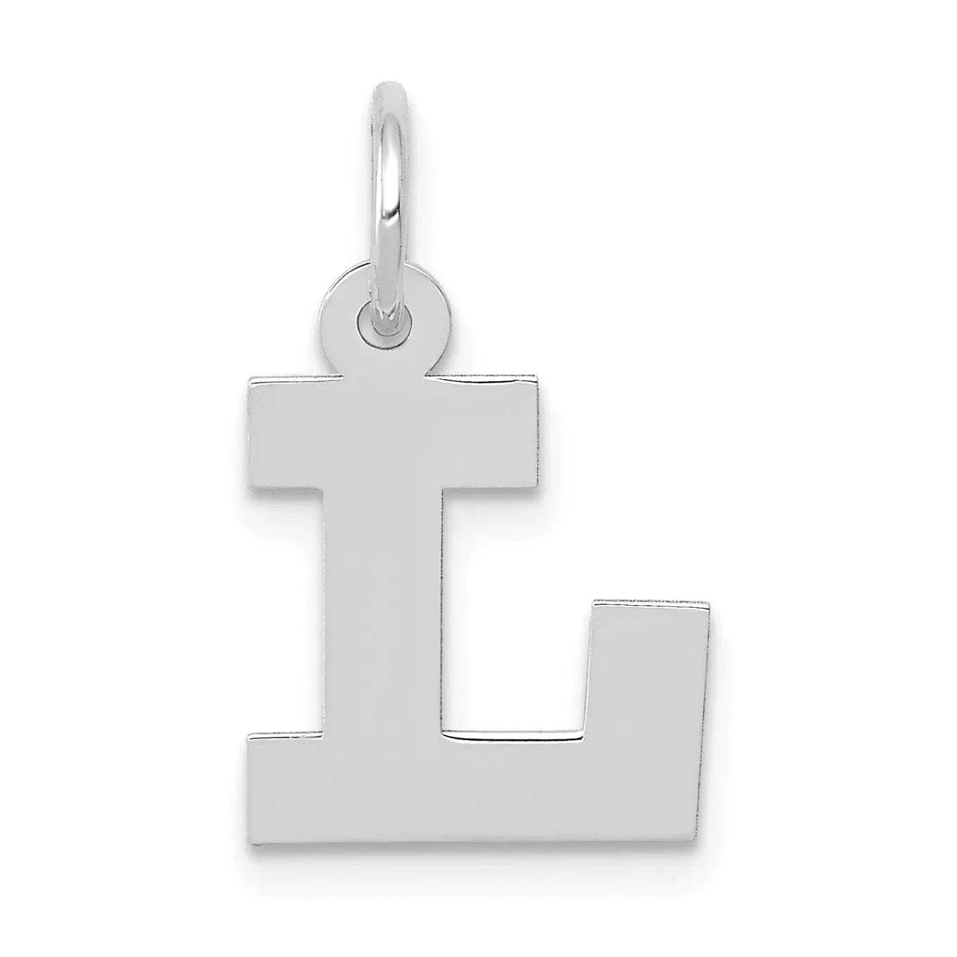 14k White Gold Small Block Design Letter L Initial Pendant