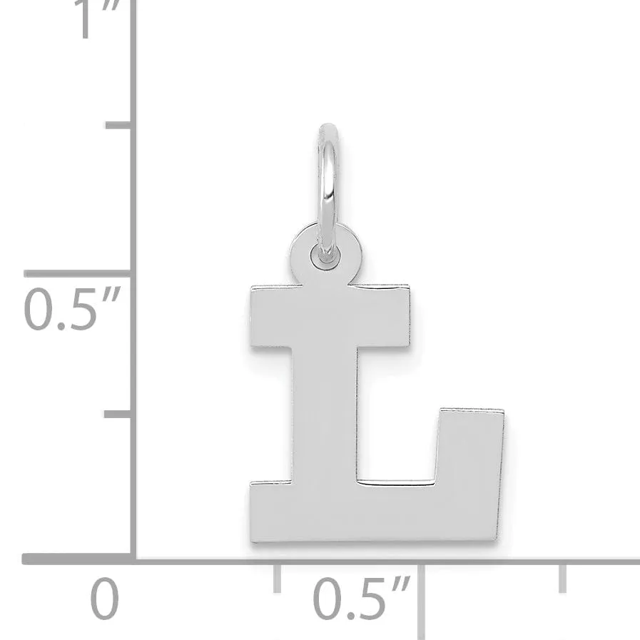 14k White Gold Small Block Design Letter L Initial Pendant