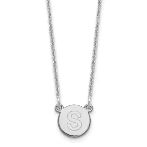 14k White Gold Tiny Circle Block Letter T Initial Pendant and Necklace