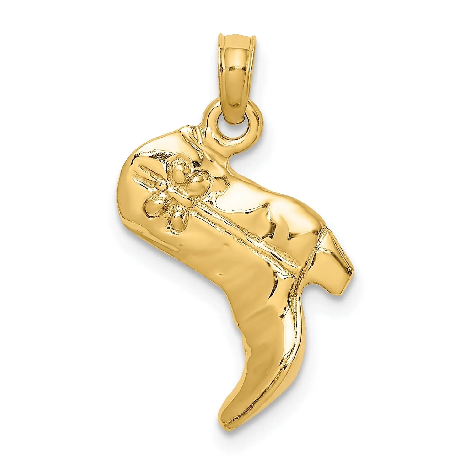 14K Yellow Gold Polished Finish 3-Dimensional Cowboy Boot Charm