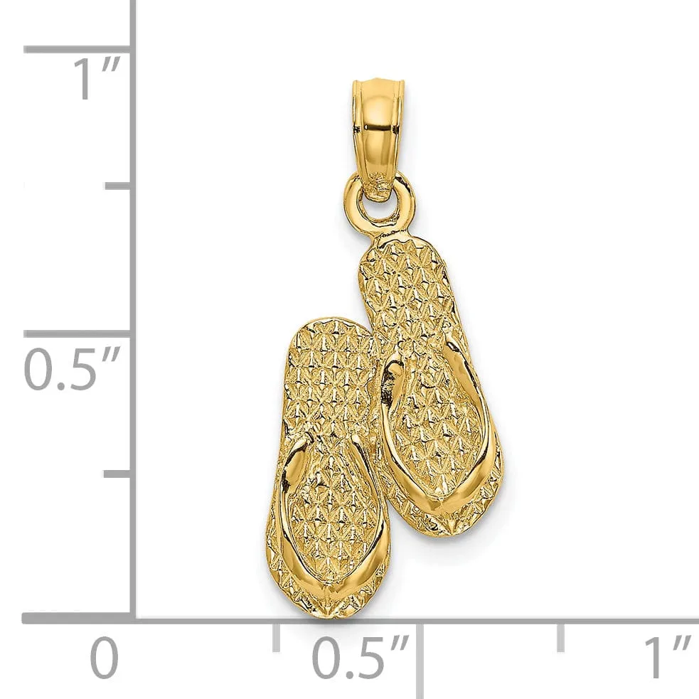 14K Yellow Gold Polished Finish Reversible ANTIGUA, W.I. Double Flip-Flop Sandle Charm Pendant