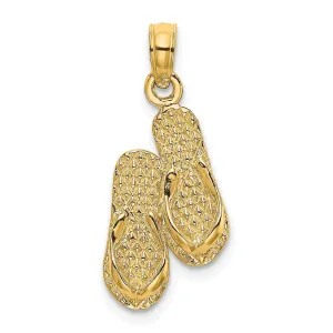 14K Yellow Gold Polished Finish Reversible ANTIGUA, W.I. Double Flip-Flop Sandle Charm Pendant