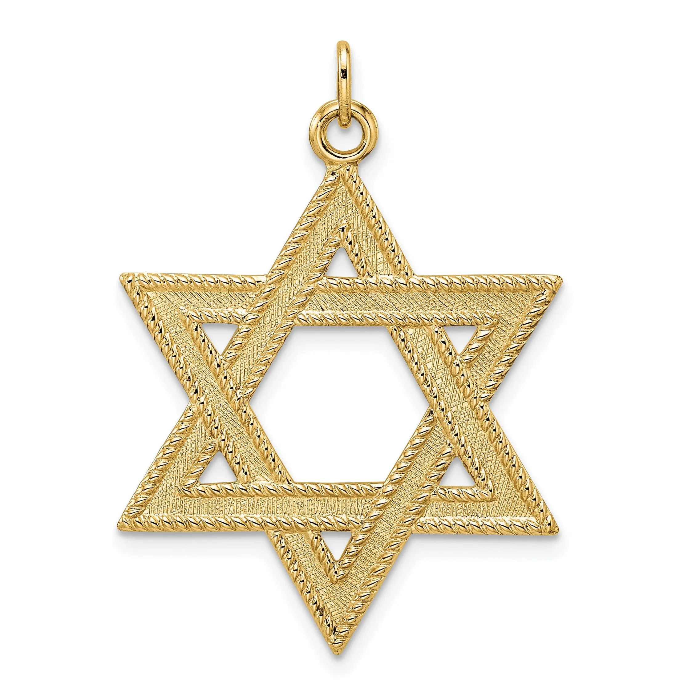 14k Yellow Gold Polished Textured Finish Unisex Star of David Pendant