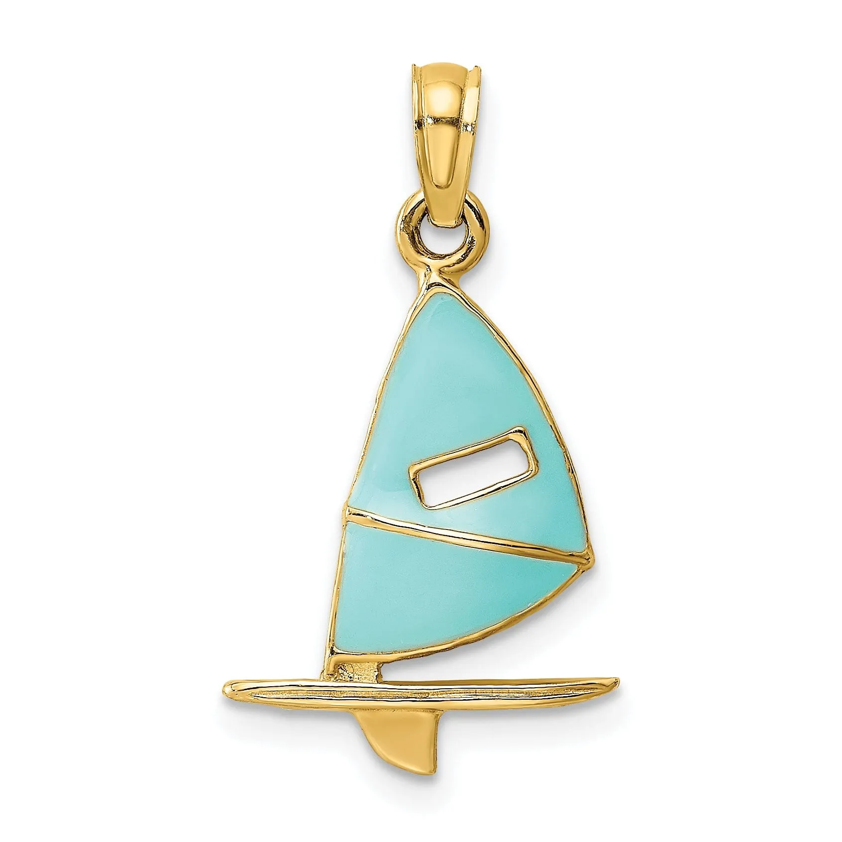 14K Yellow Gold Polished Windsail Surfboard Pendant