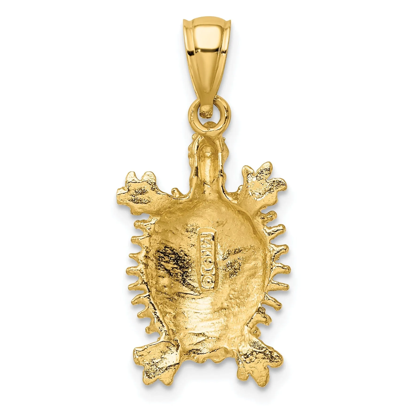 14k Yellow Gold Solid Casted Polished and Textured Finish Land Turtle Charm Pendant