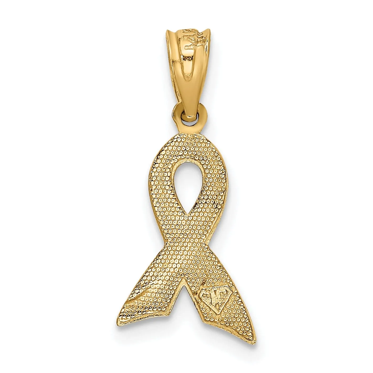 14k Yellow Gold Solid Small Size Polished Textured Pink Enameled Finish Awareness Ribbon Charm Pendant