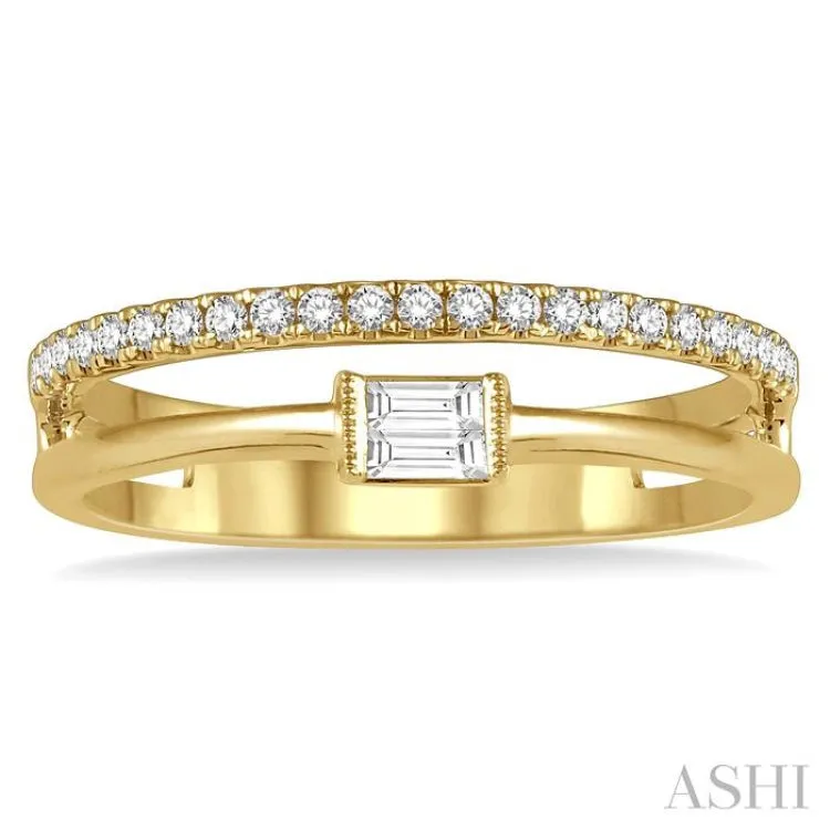 1/5 ctw Double Row Baguette and Round Diamond Fashion Ring in 14K Yellow Gold