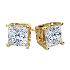 1.50 Carat T.W. Princess Cut Yellow Gold Diamond Stud Earrings