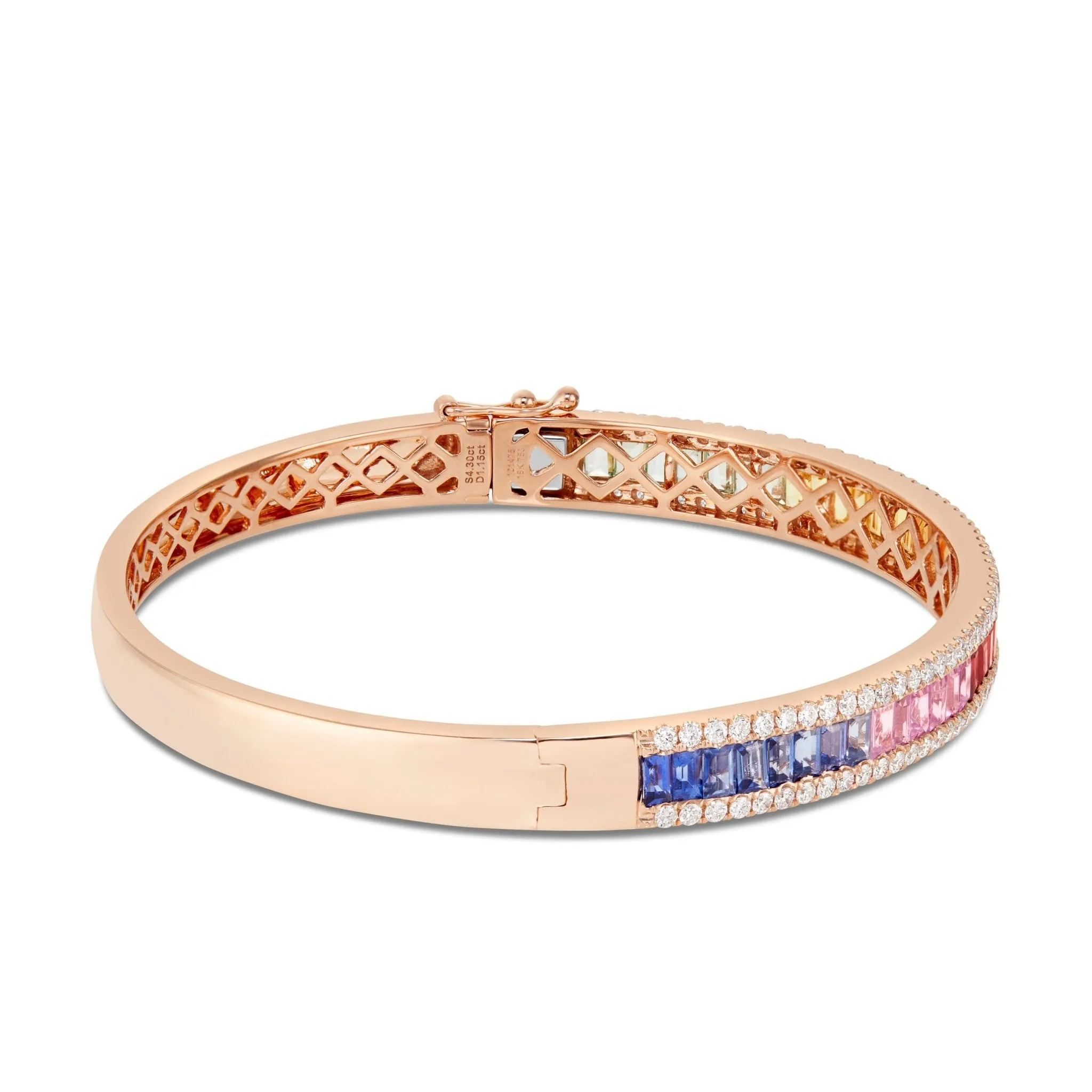 18K Gold 5.45ct Diamond & Rainbow Sapphire Bangle