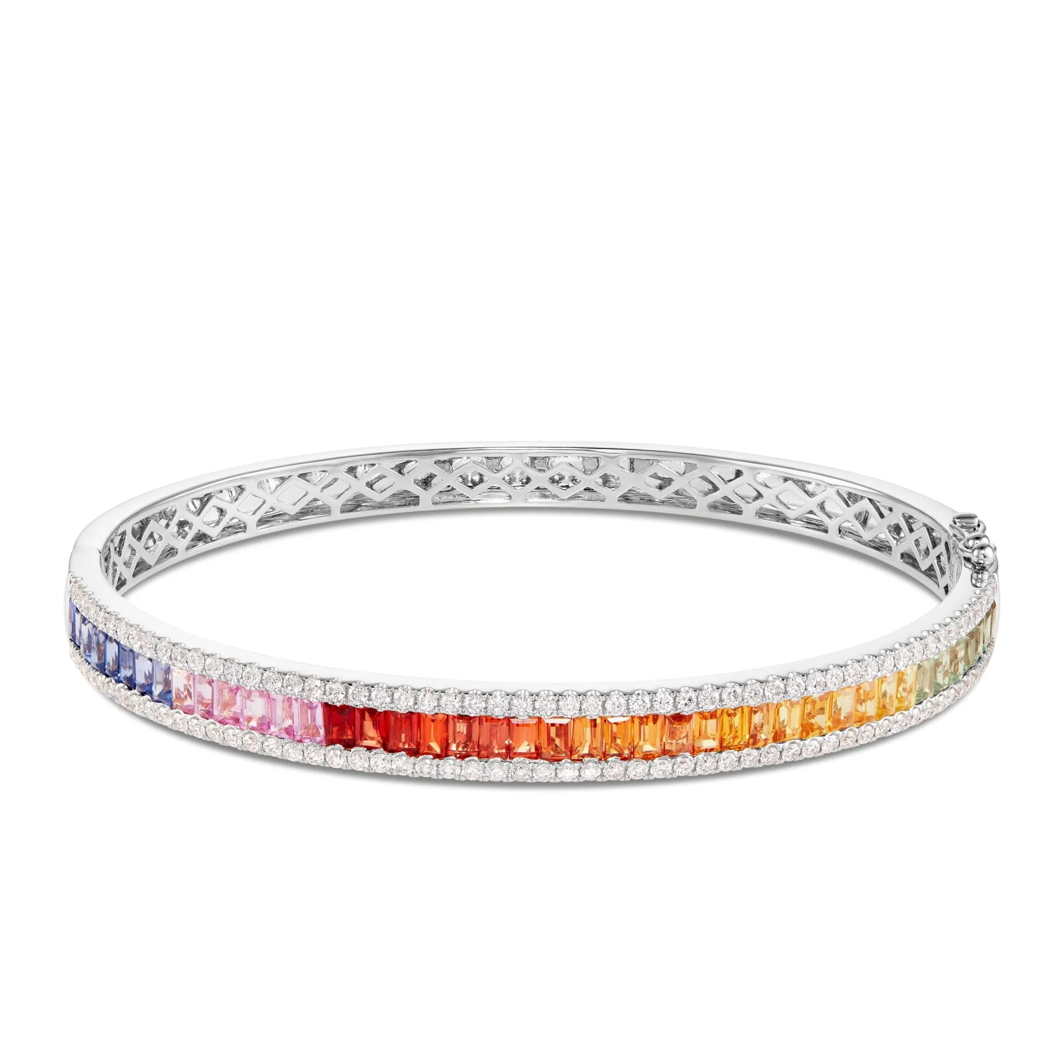 18K Gold 5.45ct Diamond & Rainbow Sapphire Bangle