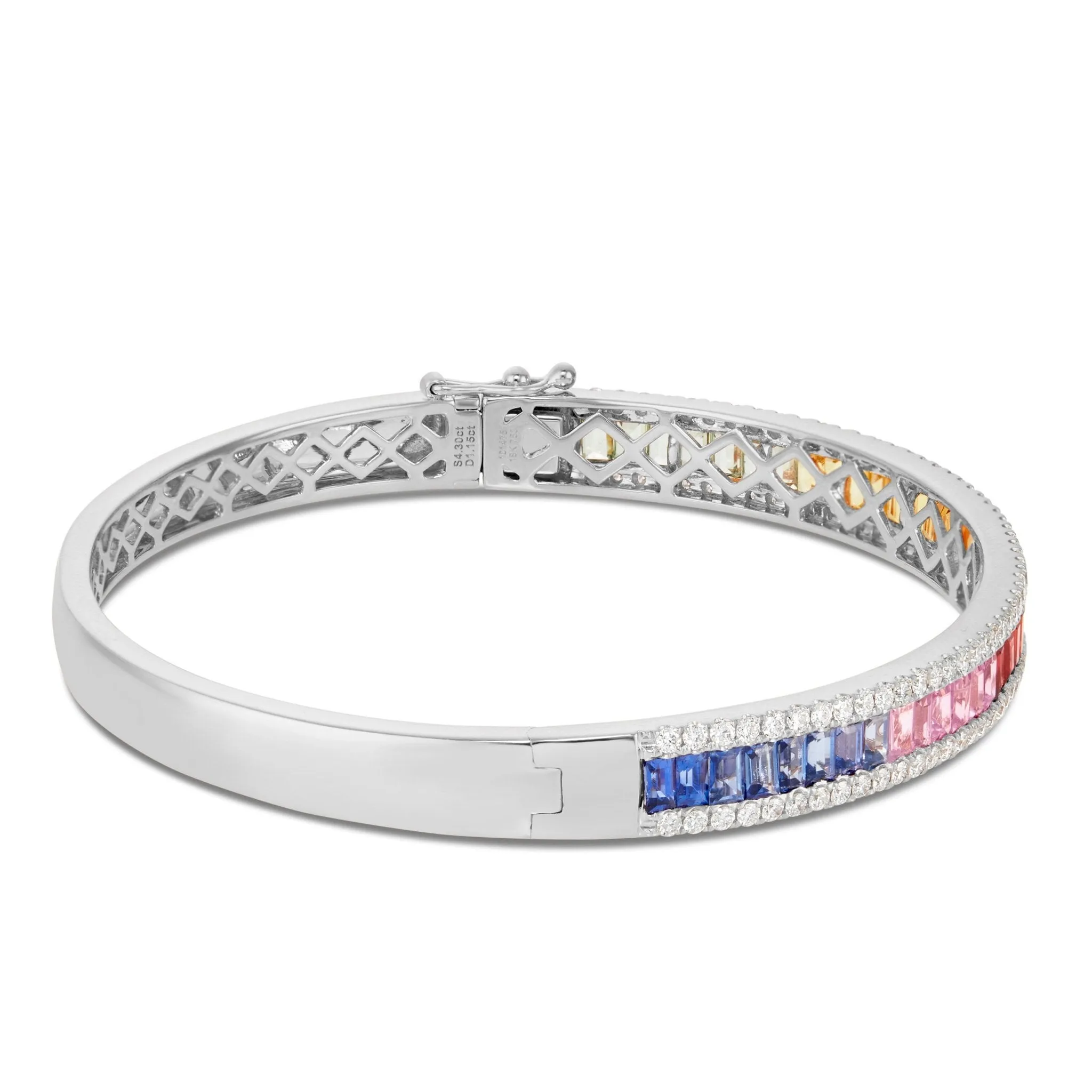 18K Gold 5.45ct Diamond & Rainbow Sapphire Bangle