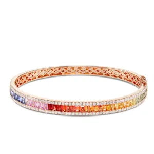 18K Gold 5.45ct Diamond & Rainbow Sapphire Bangle