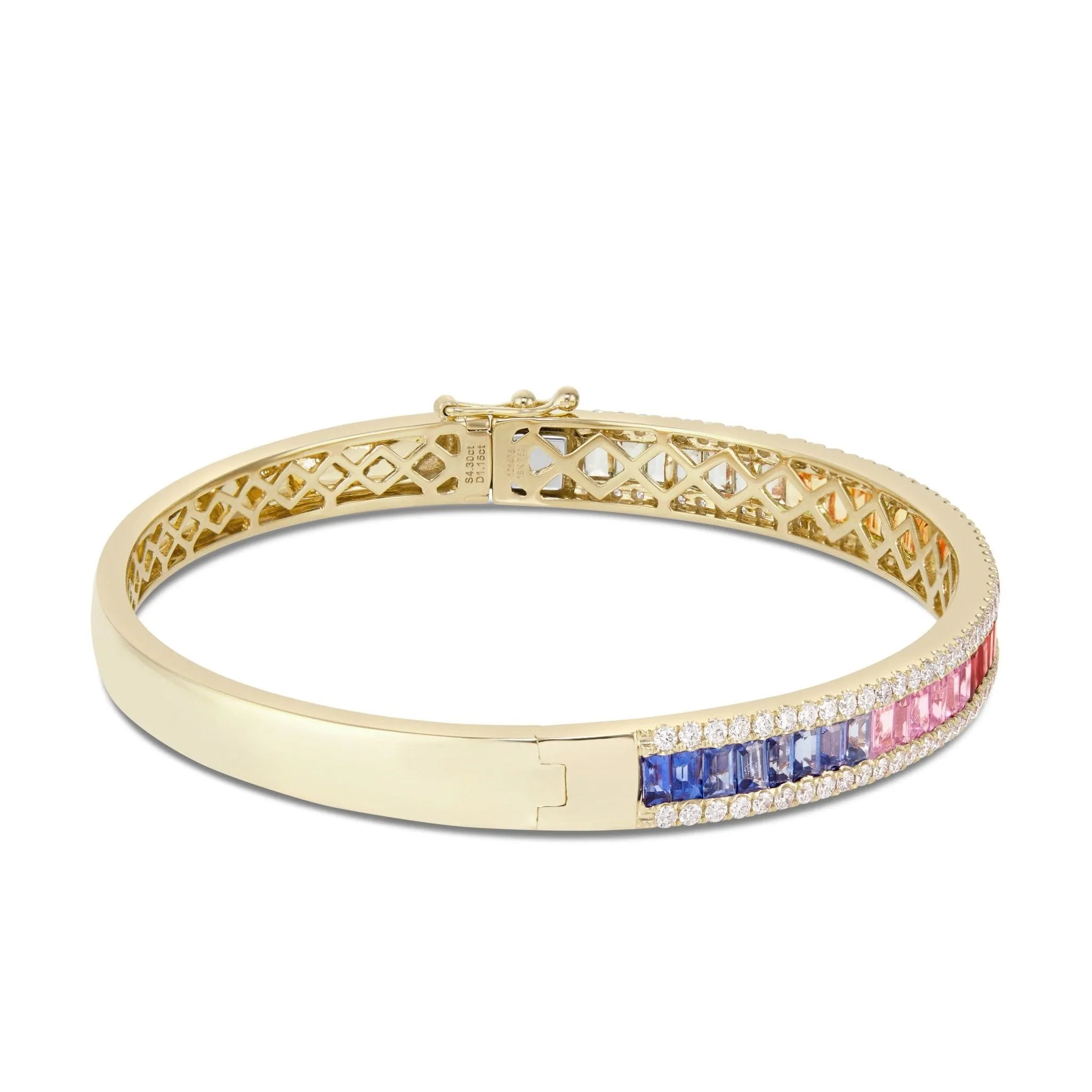 18K Gold 5.45ct Diamond & Rainbow Sapphire Bangle