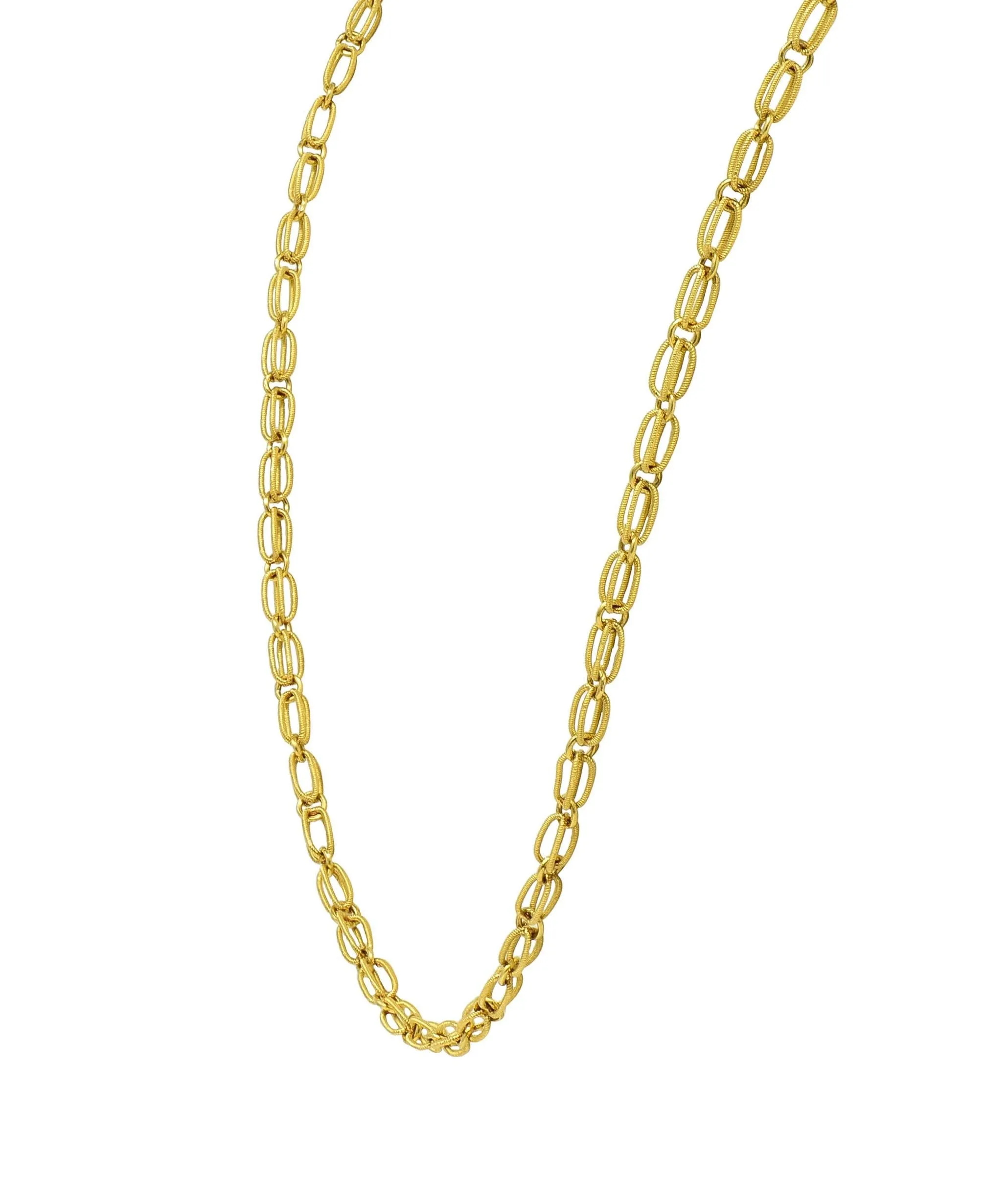 1990's 18 Karat Yellow Gold Vintage Twisted Geometric Link Chain Necklace