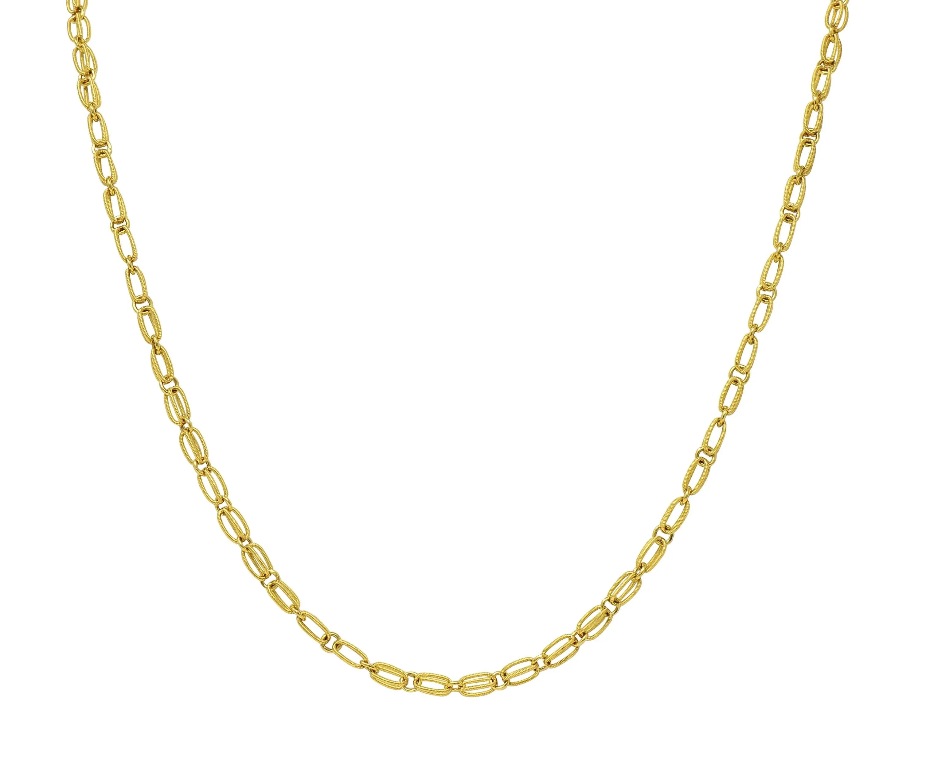 1990's 18 Karat Yellow Gold Vintage Twisted Geometric Link Chain Necklace