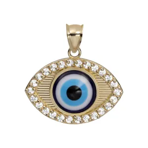 1" CZ Evil Eye Charm Pendant Solid 10K Yellow Gold