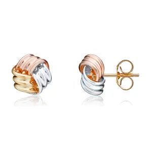 9K 3 Colour Gold Ribbed Knot Stud Earrings