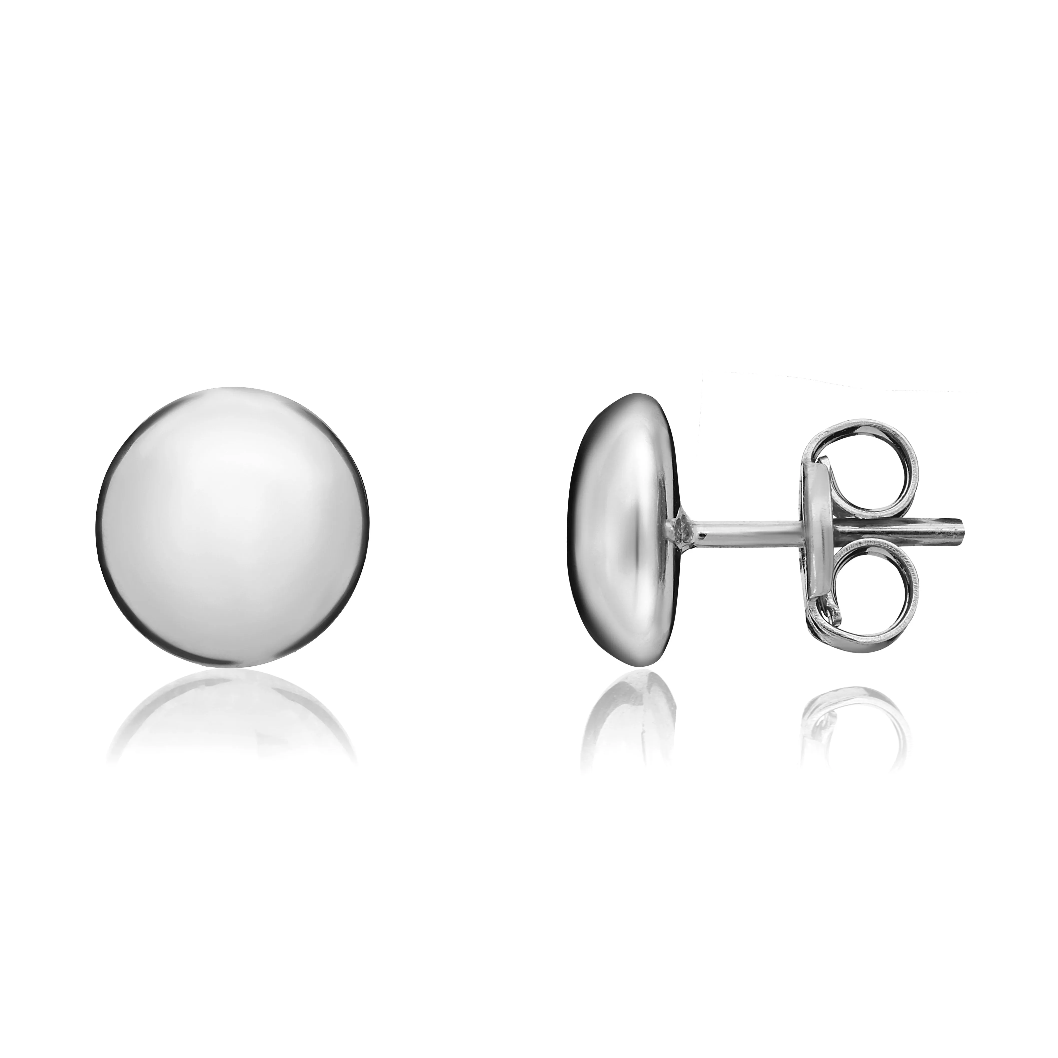 9K White Gold 7mm Plain Button Stud Earrings