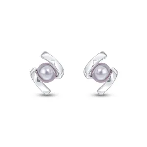 9K White Gold Grey Pearl Twist Stud Earrings