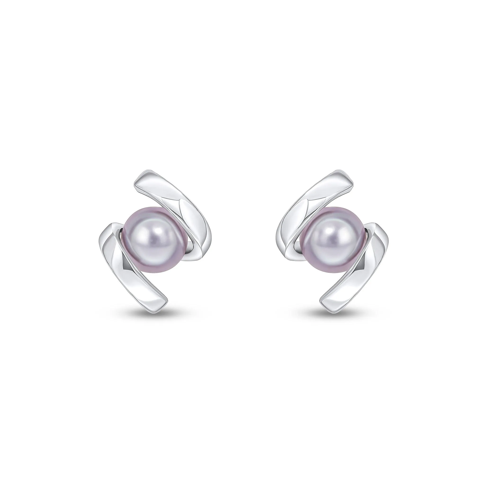 9K White Gold Grey Pearl Twist Stud Earrings