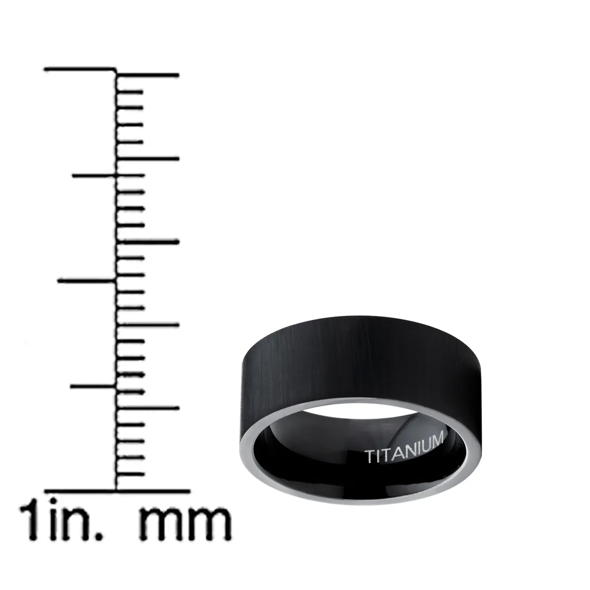 9MM Black Titanium Men's Flat Top Brushed Wedding Band Engagement Ring, Comfort Fit