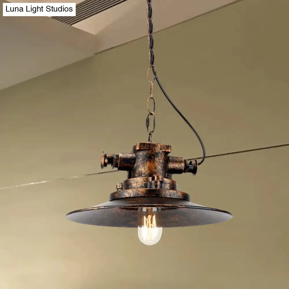 Antique Bronze Farmhouse Pendant Light - Wrought Iron with Flat Shade, 1 Light for Restaurants