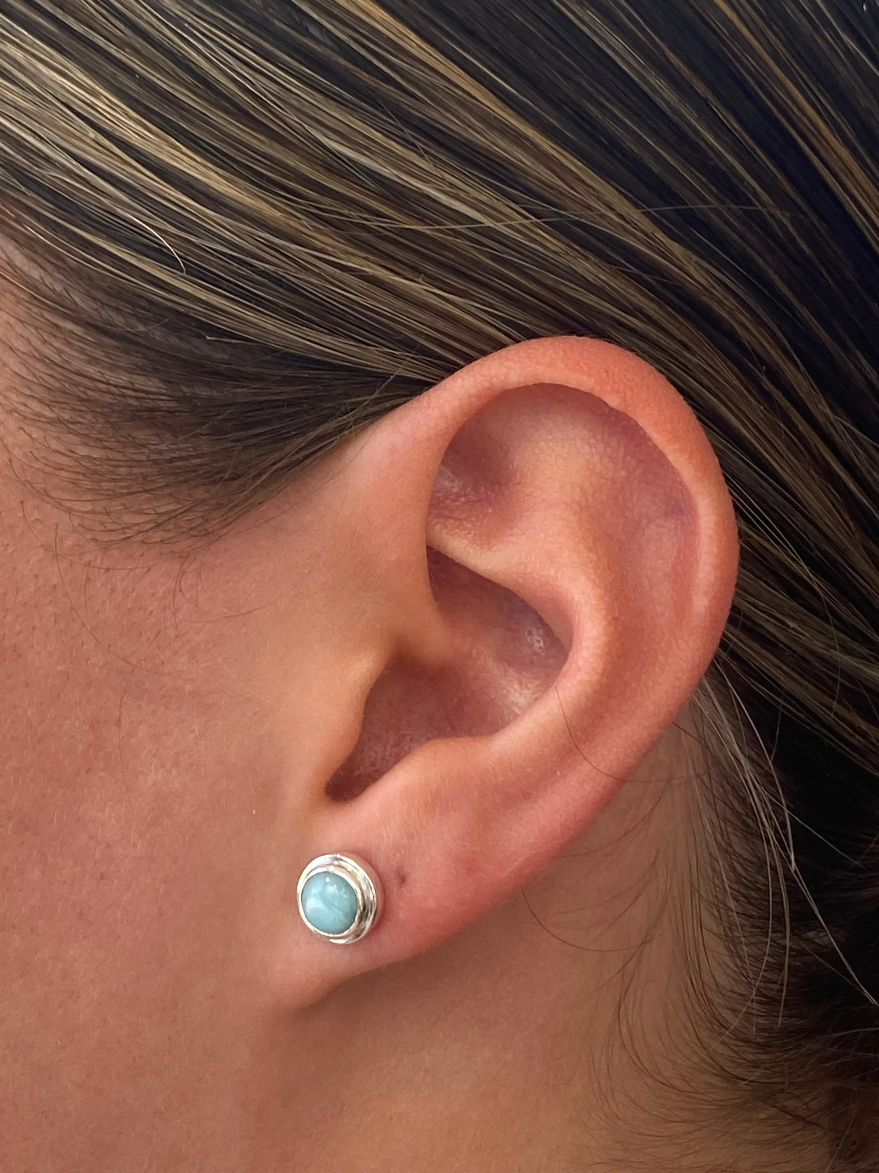 Azure Whispers Round Larimar Studs