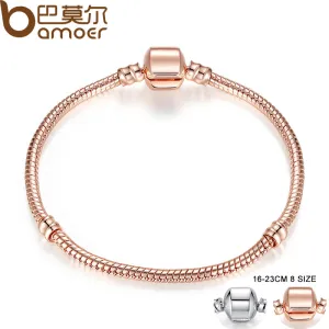 BAMOER Rose Gold Color & Silver Snake Chain Bracelets DIY Bracelet Jewelry 16CM-23CM 8 Size Choice PA9007