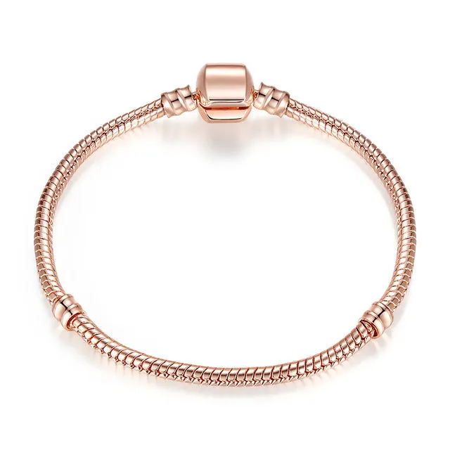 BAMOER Rose Gold Color & Silver Snake Chain Bracelets DIY Bracelet Jewelry 16CM-23CM 8 Size Choice PA9007