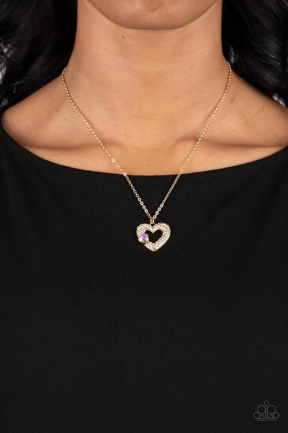 Bedazzled Bliss Multi & Gold Heart Necklace - Paparazzi Accessories