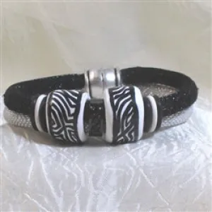 Black & White Metallic Cord Fair Trade Bead Bracelet