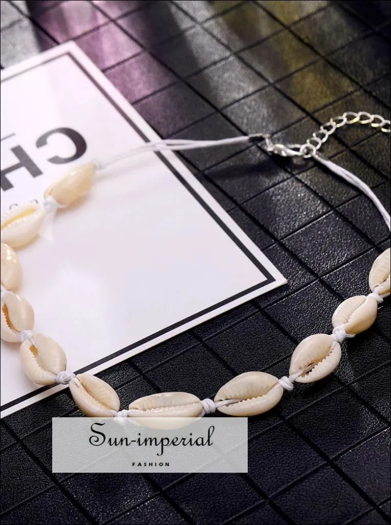 Black Rope Chain Natural Seashell Choker Necklace