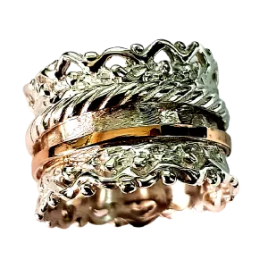 Bluenoemi Spinner Rings for Women - Lace Design meditation ring silver gold