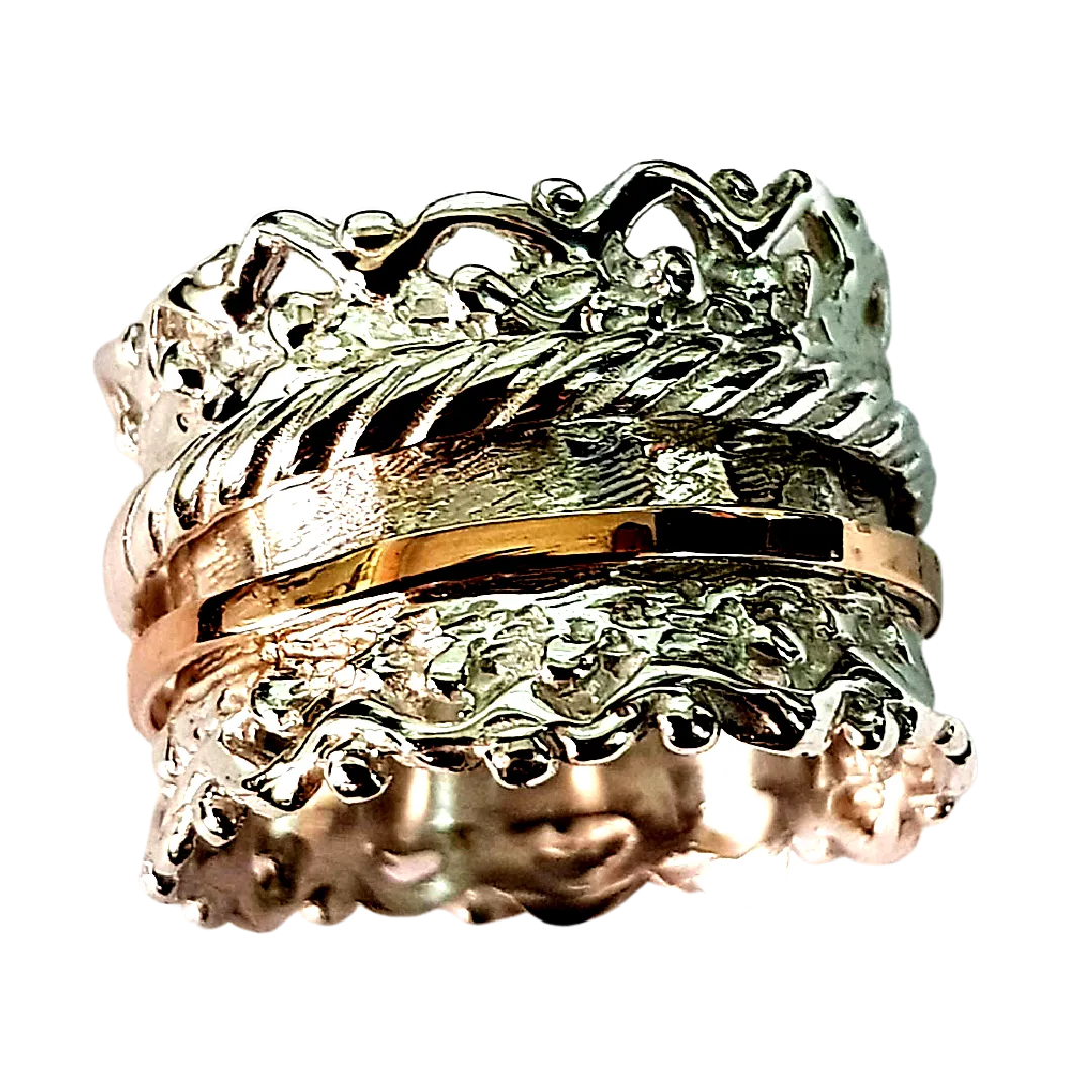 Bluenoemi Spinner Rings for Women - Lace Design meditation ring silver gold